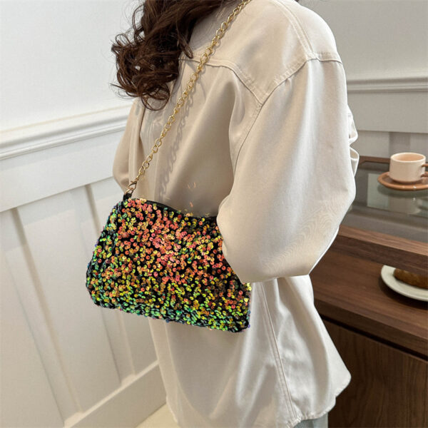 Contrast Color And Versatile Sequined Underarm Bag For Women - Image 5