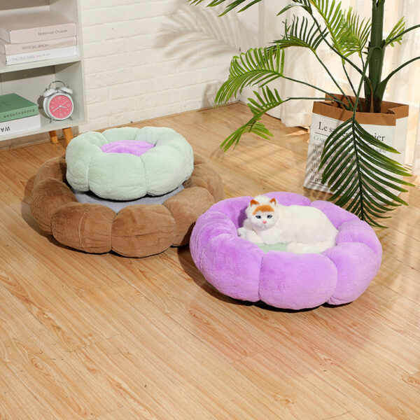 Autumn Winter Plus Velvet Thick Round Flower Cat Litter Kennel - Image 9