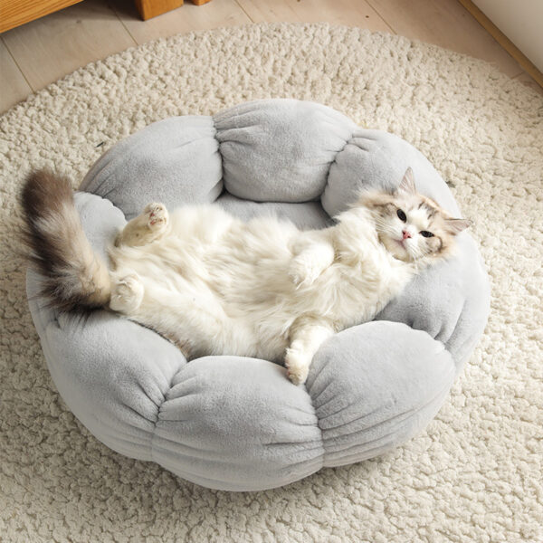 Autumn Winter Plus Velvet Thick Round Flower Cat Litter Kennel - Image 10