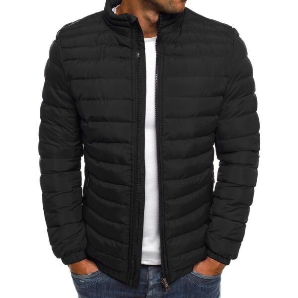 Men Jacket Zipper Solid Color Long Sleeves Pockets Coldproof Autumn Thicken Cotton Padded Overcoat For Outdoor - Image 4