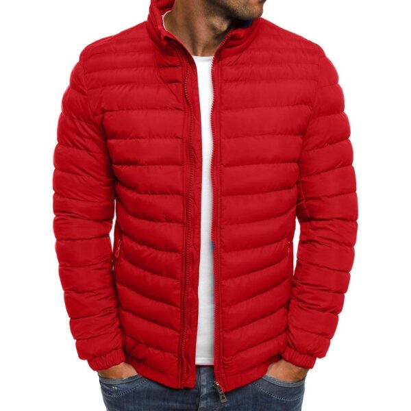 Men Jacket Zipper Solid Color Long Sleeves Pockets Coldproof Autumn Thicken Cotton Padded Overcoat For Outdoor - Image 10